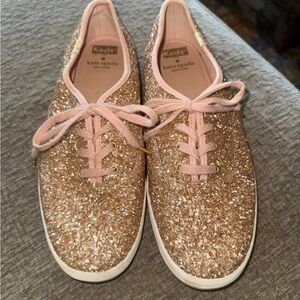 KATE SPADE ROSE GOLD KEDS SIZE 9 women’s ladies sparkly glitter funnn